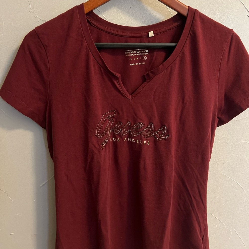 Guess Women's Deep Red Short Sleeve Tee